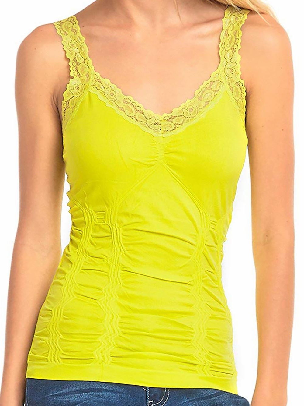 Y2K Lace Trim Bright Yellow Tank Top
